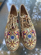 KANNA Cordova SUNDANCE $248 Embroidered Nubuck Oxford Espadrilles Shoes 38/7.5