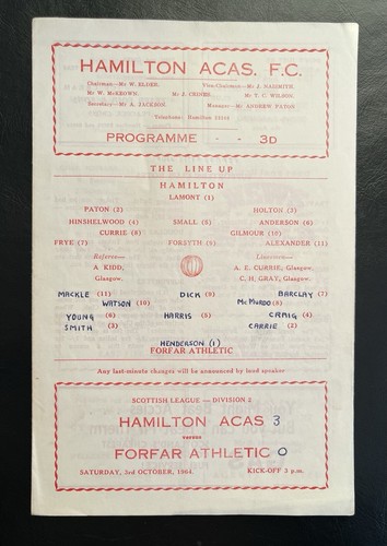 Football programme hamilton - football,