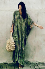 Ladies Green Boho Ethnic Print Holiday Beach Coverup Kimono Kaftan Long Dress 16