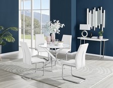 Novara White High Gloss Round Dining Table - 100cm with 4 Lorenzo Chairs Set