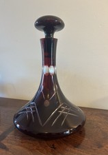 Vintage Bohemian Glass Red/Burgundy Ships Decanter