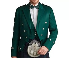 Men’s Green Wool Doublet Prince Charlie Kilt Jacket with Waistcoat Chest 34"-54"