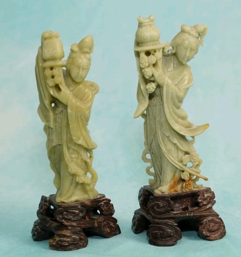 Pair vintage chinese soapstone - pair,