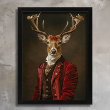 Vintage Stag In A Suit Portrait Retro Stag Wall Art Framed Picture Stag Print