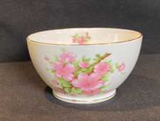 Vintage Gladstone China Cereal or Sugar Bowl, White with Pink Blossom Flowers