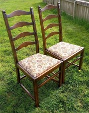 Pair ERCOL Old Colonial DINING CHAIRS Ladderback 715 Tapestry Seat Blue Label 