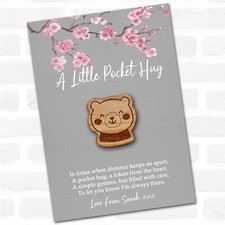Teddy Bear Face Grey Pink Blossom Personalised Gift Pocket Hug
