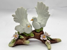 VINTAGE PORCELAIN DOVES ON BRANCH FIGURINE FLOWERS WHITE BIRD ORNAMENT