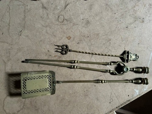 Brass fire tongs and shovel