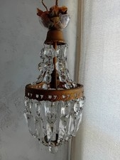 Vintage Glass Crystal Bag Chandelier Gilt Metal Engraved French Country House