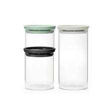 3pc Stackable Glass Food Jars (Mixed Colors) 0.08 + 0.16 + 0.3 Gal Heat-Safe,...