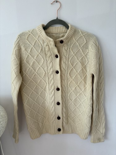 Hand knitted aran wool cable - wool,