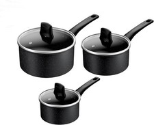 3pcs Titanium Stone Non-Stick Cookware Set 16/18/20cm Saucepans Induction Ready