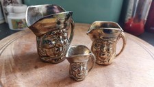 Set of 3 Small Vintage Brass Measuring Toby Jugs. Made In England.