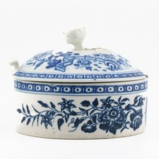 Antique English Porcelain Box and Cover Blue Worcester Crest Marked 18th Century