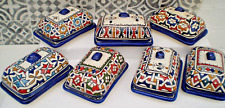 HAND PAINTED CERAMIC BUTTER DISH * FES POTTERY* Many designs MULTI COLOURS