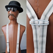 Vintage H Fit BRACES in Grey Stripes Clip Fasten Suspenders AZ15