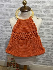 Vintage crochet bag sparkly with bamboo handle 15" x  14"  A202