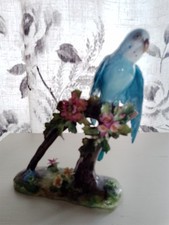 VINTAGE CROWN STAFFORDSHIRE BLUE BIRD BUDGIE PARAKEET SIGNED JT JONES RARE MINT