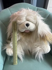 Vintage PMS White Fluffy Maltese Dog Soft Toy Plush Ribbon Long Hair Puppy 15”