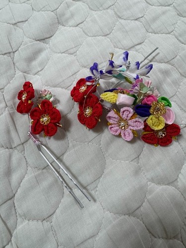 Japanese kanzashi hair set red - set,
