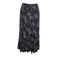 New Ladies Spiral Print Midi Calf Length Godet Skirt Flared Panel Stretchy UK