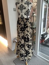 BNWOT Flowy Beige & Black Floral Wide Leg Trousers Petite Size 14/16 Chinese XL