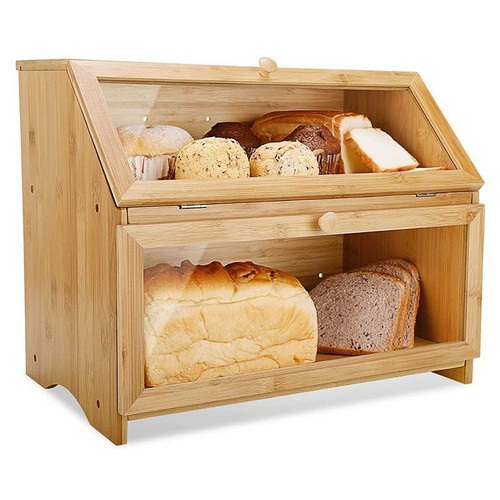 Tier bamboo bread bin double - tier,