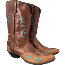 Code West Leather Cowboy Boots Brown Blue Detail US 7.5/ UK 6/6.5