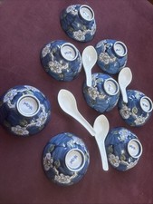 Vintage Japanese/chinese Rice Soup Bowls X 8 And 4 Spoons