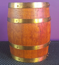 Vintage 60's MCM Oak Wood Brass Bound With Bakelite Lid Barrel Storage Cannister