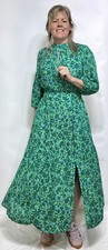 Oliver Bonas Dress z3 3/4Slv Midi Woven Fabric Pockets Greens&Blues Mix RRP£85