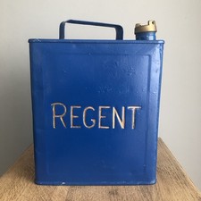 Vintage Regent Blue & Gold 2 Gallon Petrol Can With Brass Cap Valor