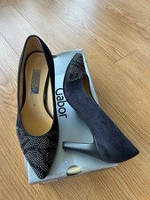 Ladies Gabor Dark Navy Suede Sparkly Toe Court Shoe - Size 4 