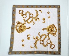Celine Bandana Mini Scarf Pocket Square Handkerchief Neckerchief Gold Charms 