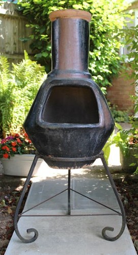 Clay terracotta chiminea with - clay/terracotta,