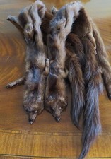 VINTAGE RED BROWN MINK FUR SCARF BOA W/ 4 HEADS & 2 TAILS MONOG 37 x 6" EXC-COND