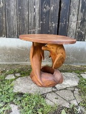 Vintage Hippy Boho Hard Wood leaping Dolphin Sculptured Side Table Hand Carved