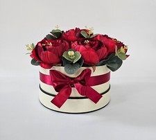 Luxury Medium Hatbox Flower Arrangement with silk flowers and satin ribbon