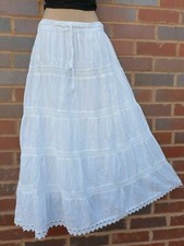 Cotton Lined Skirt Maxi Embroidered Lace Boho Casual One size 10 12 14 16 18 20