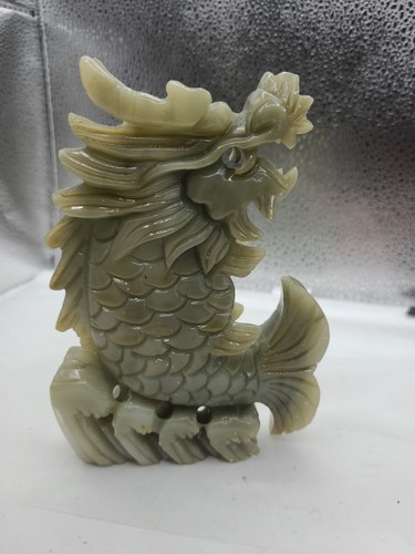 Dragon fish jade statue - jade,