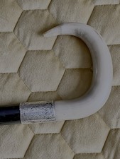 Antique Victorian Walking Cane Silver Collar Ebonised Wood 91cm