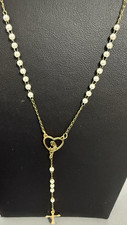 Gold pearl rosary beads - gold,