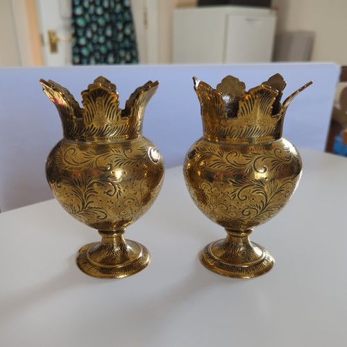 Pair indian etched brass - of,