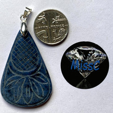 DUMORTIERITE MUGHAL STYLE CARVED  TEARDROP PENDANT 41X25MM, ALL NATURAL STONE
