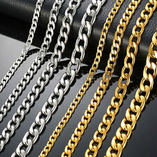 18ct Gold Plated Men Women Silver Stainless Steel Cuban Curb Link Chain Necklace