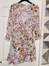 Ted Baker Gracye Jasmin Floral Ruffle Wrap Dress Size TB 2 UK 10 Pink / Multi