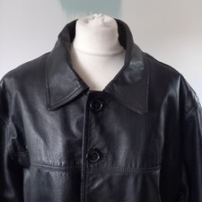 LLD Original Mens Black Pebble 100% Leather Jacket 90s Y2K Chore Worker L XL 48"