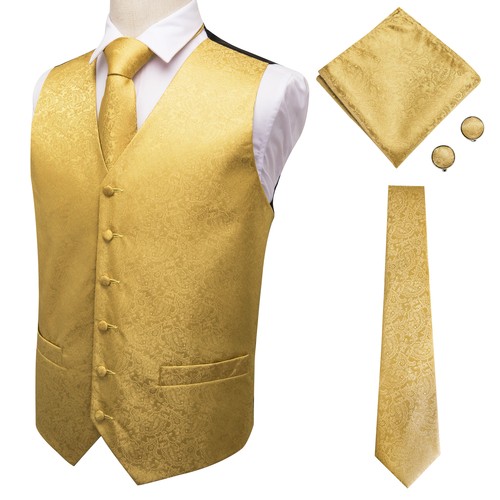 Gold jacquard mens - gold, waistcoat