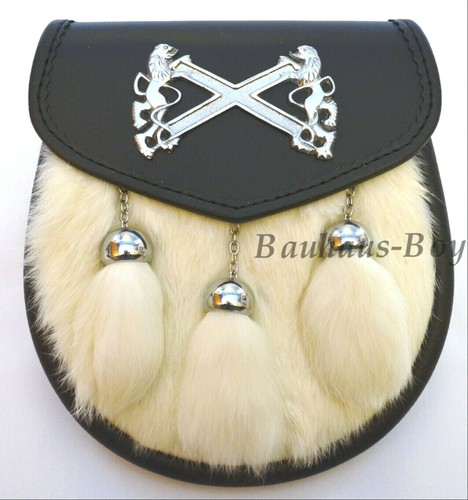 Kilt sporran cream rabbit - cream, fur